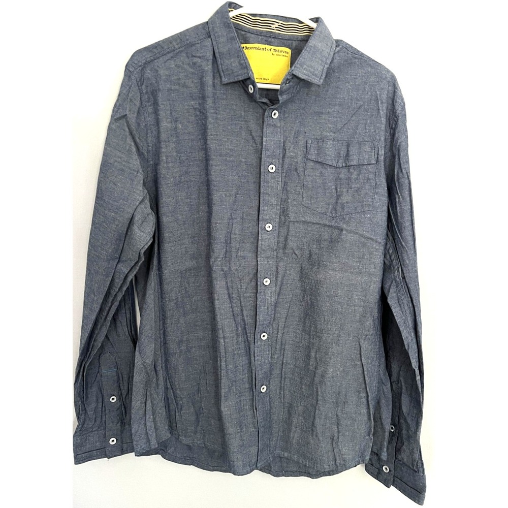 Descendant of Thieves Shirt Mens XL Blue Button Down Limited Edition Casual Top